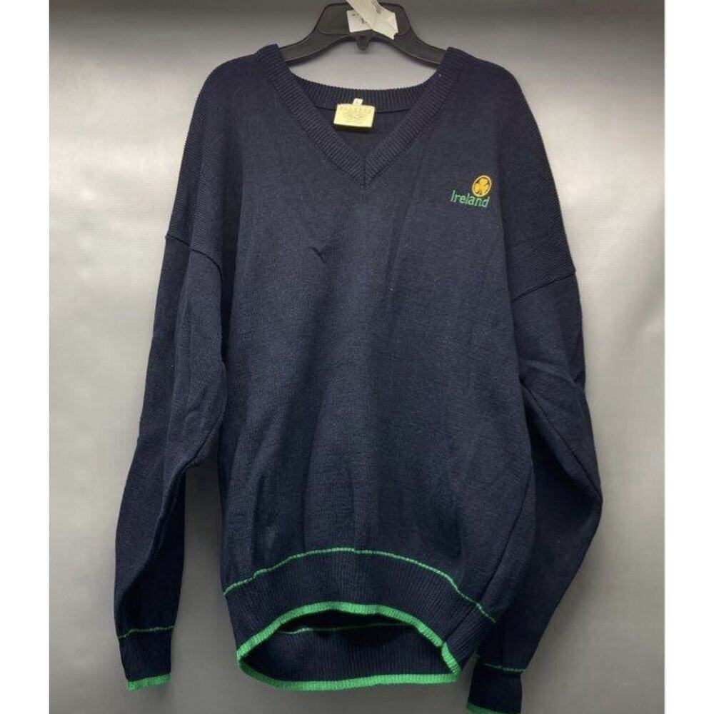 Blarney Woollen Mills Sweater Large Blue Wool Ireland Clover Pullover 90s Irish